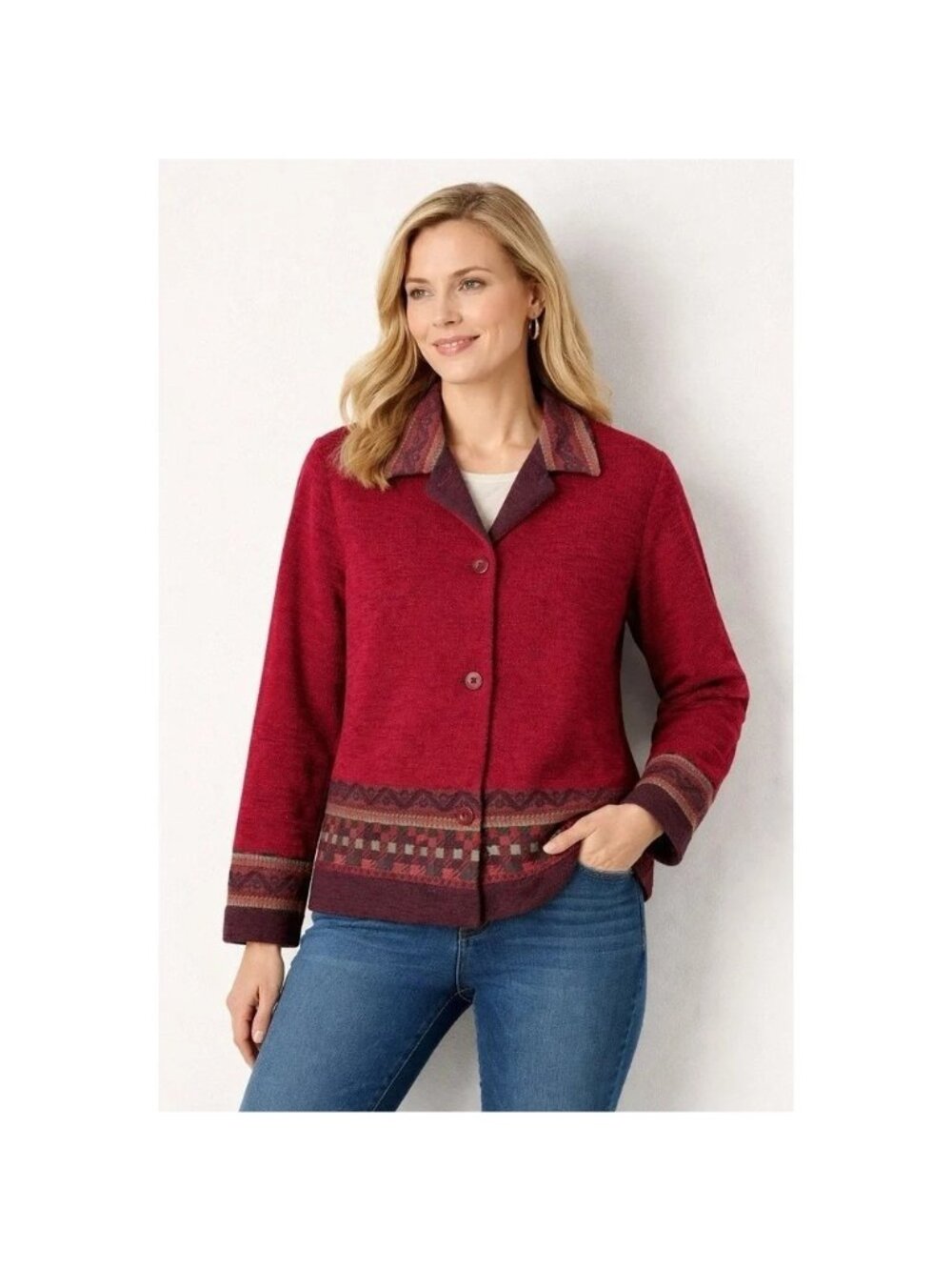 Vintage 90s Coldwater Creek XL Southwestern Maroon Boho Jacket Western Heritage